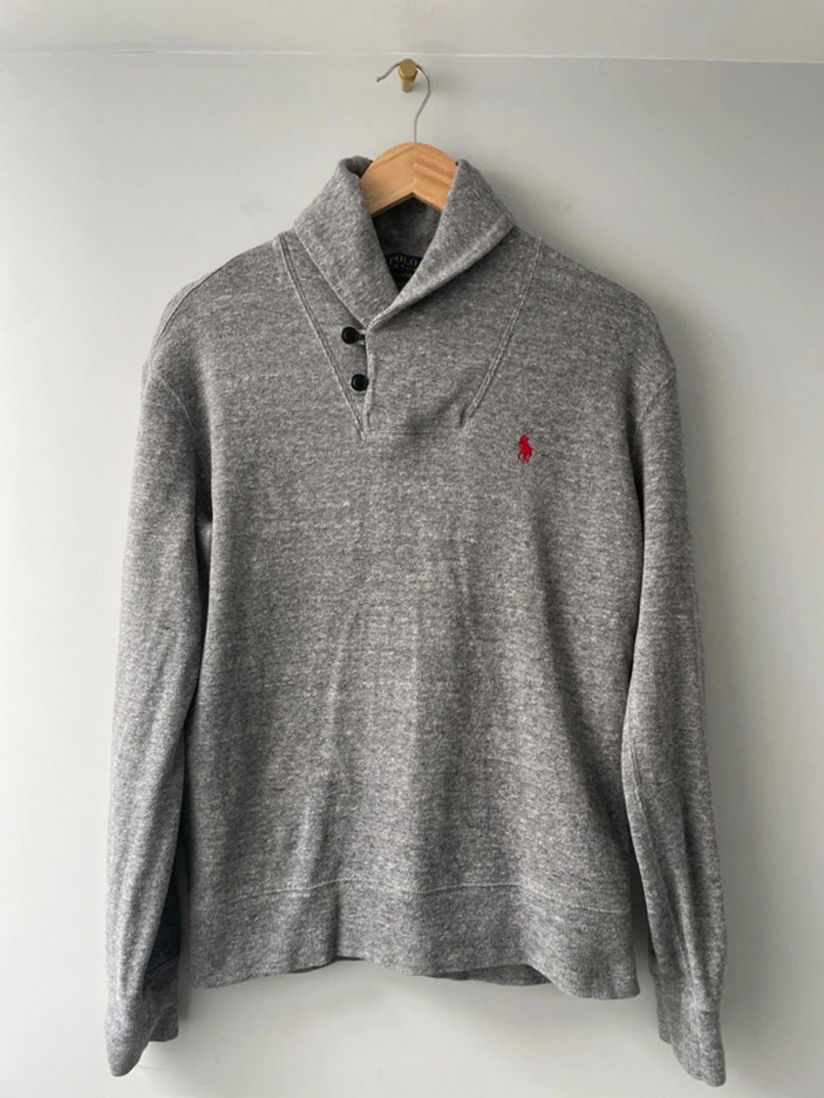 Men’s Ralph Lauren Shawl Collared Jumper Top In Grey - Small - 2263