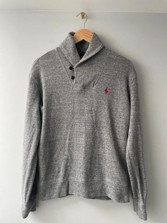 Men’s Ralph Lauren Shawl Collared Jumper Top In Grey - Small - 2263