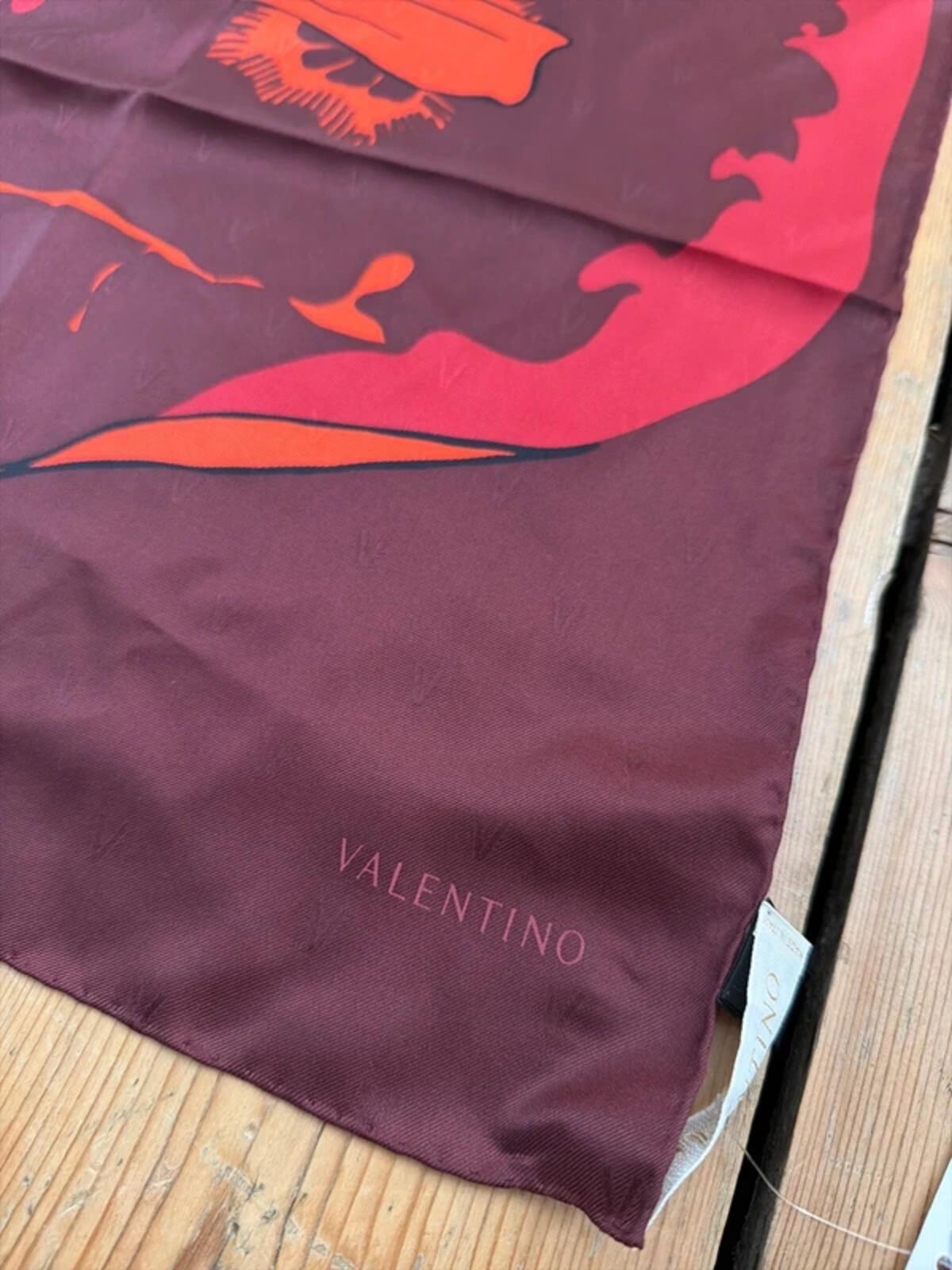 Valentino 100% Silk Floral Print Headscarf Bandanna In Burgundy - 3340
