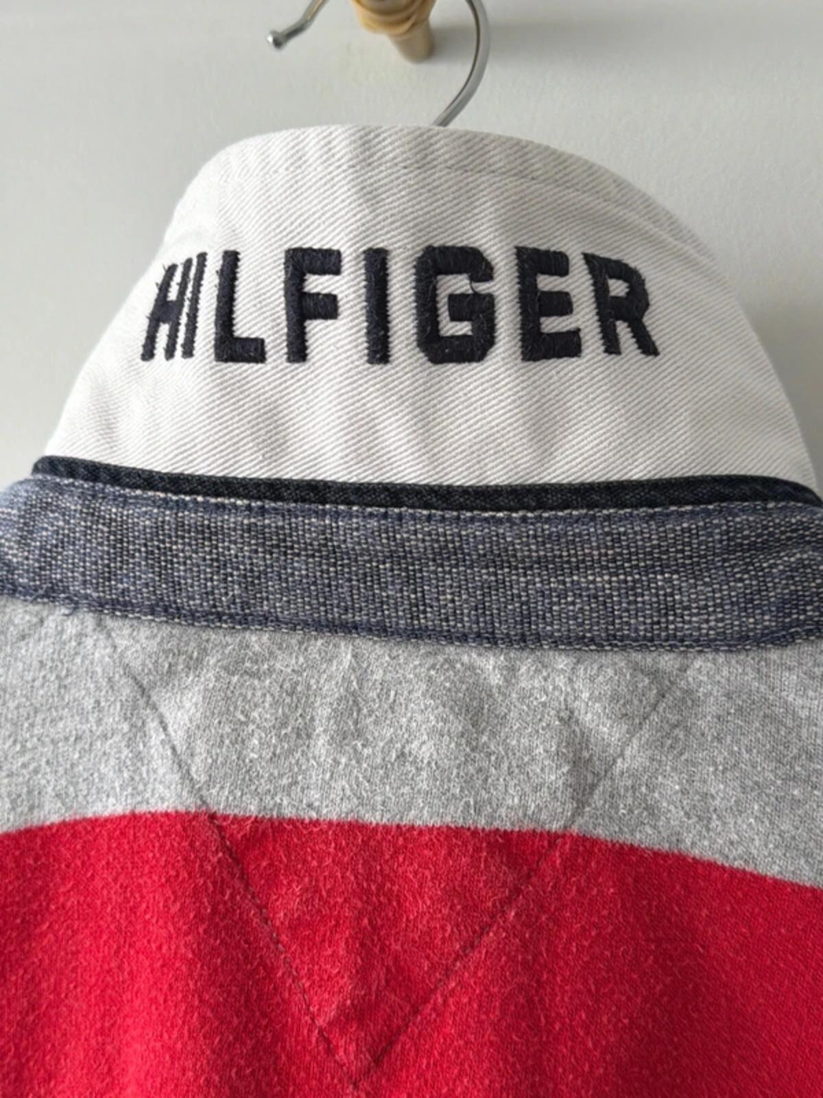 Men’s Tommy Hilfiger stripped long sleeve rugby polo top In red - Large - 3467