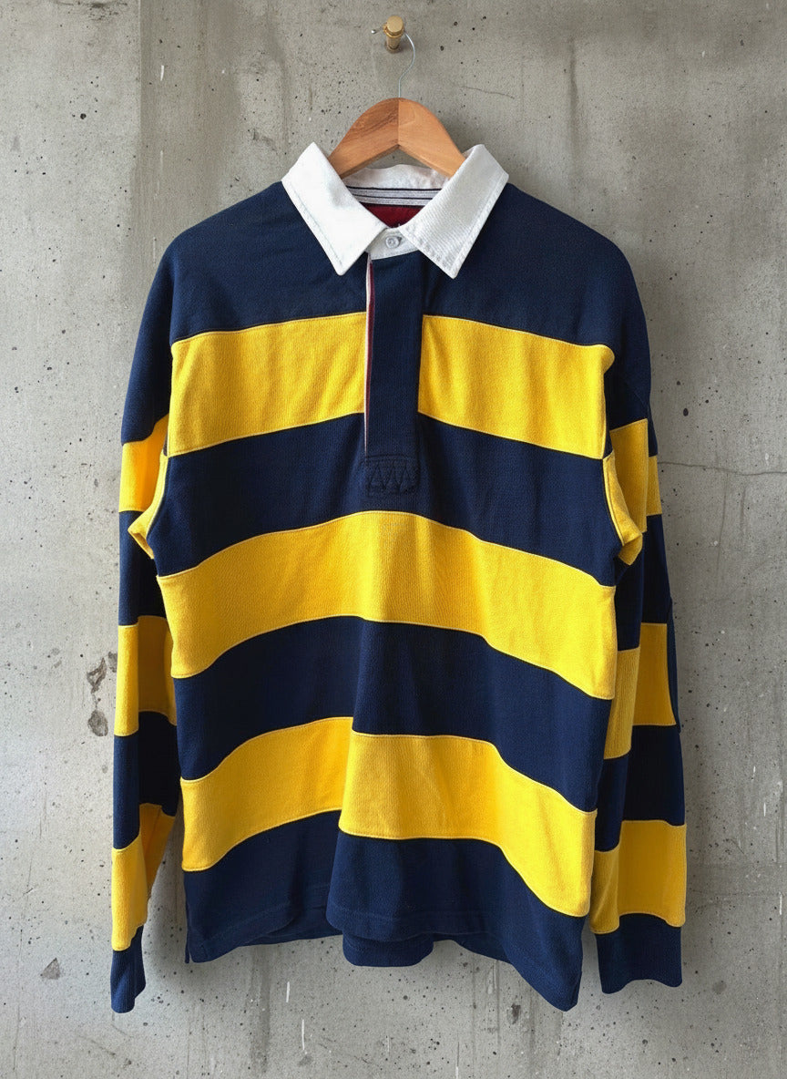 Men’s Roderick Charles London Striped Rugby Shirt In Navy/Yellow  - Large - 3737