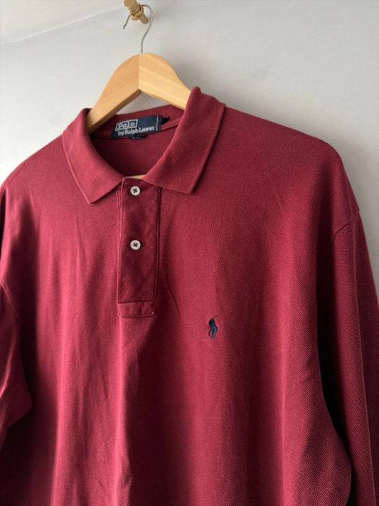 Men’s Ralph Lauren Premium Long Sleeve Polo Top In Burgundy - Large - 2690