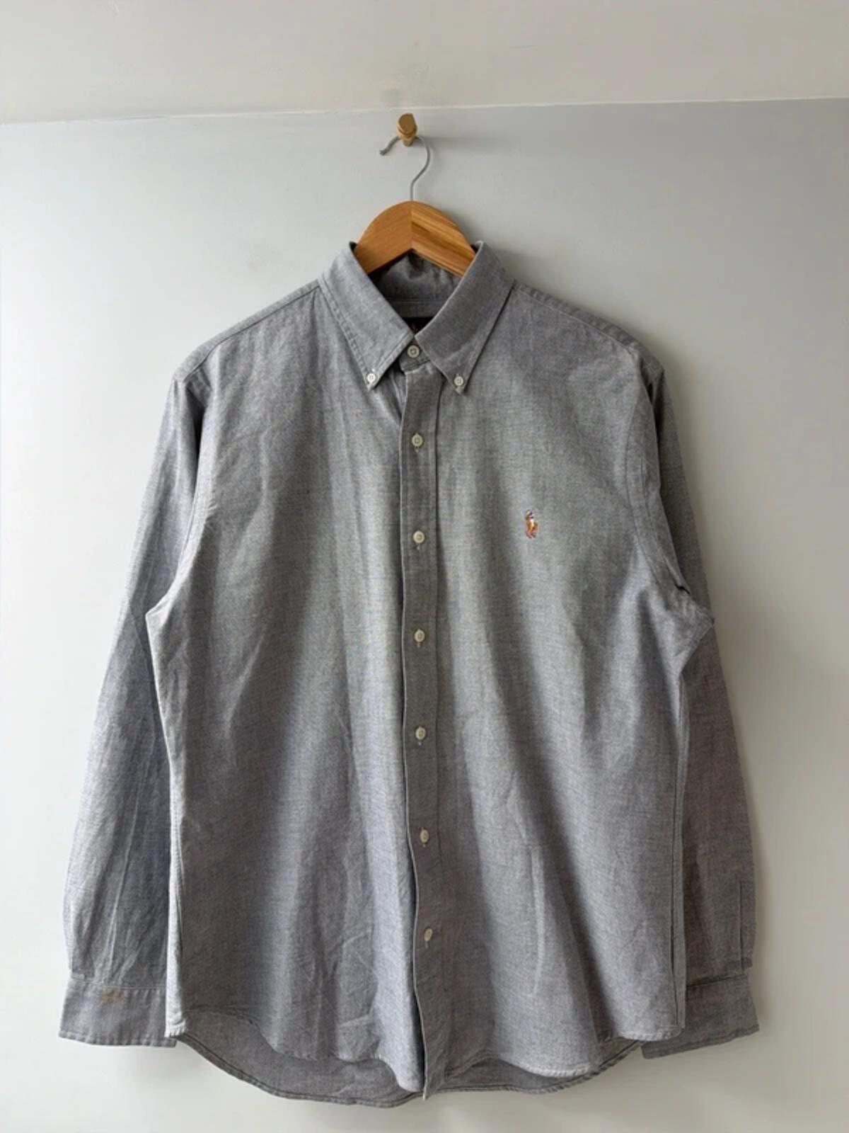Men’s Ralph Lauren slim stretch fit oxford chambray shirt in grey - large - 3473