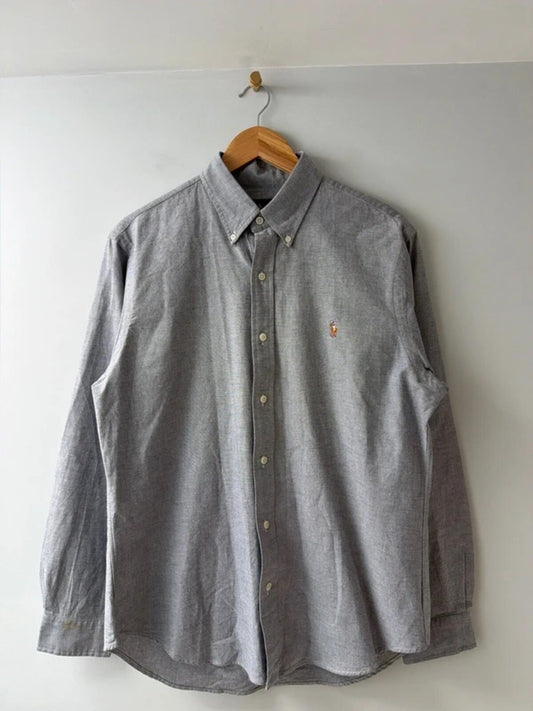 Men’s Ralph Lauren slim stretch fit oxford chambray shirt in grey - large - 3473