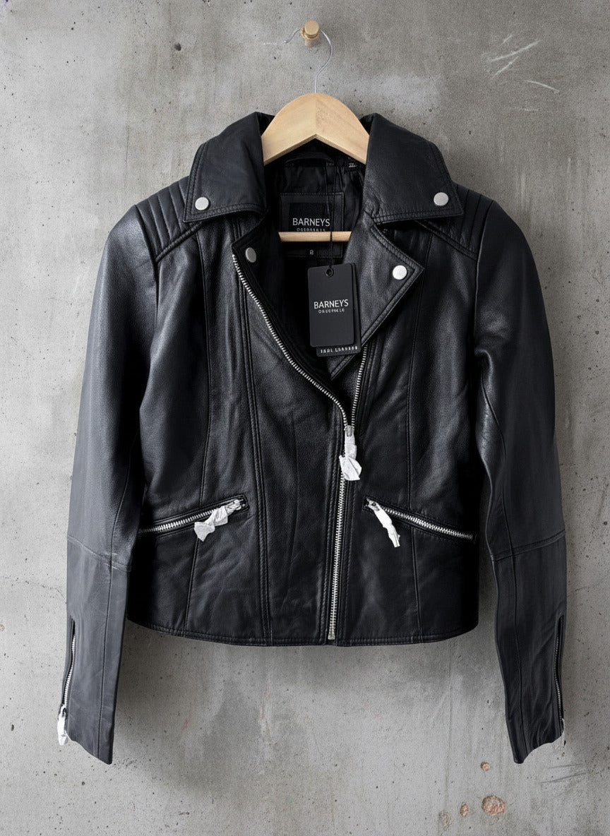 Women’s Barneys Originals Real Leather Biker Jacket In Black - Uk6 - 3714