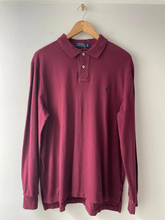 Men’s Ralph Lauren Premium Long Sleeve Polo In Burgundy - XLarge  - 2017