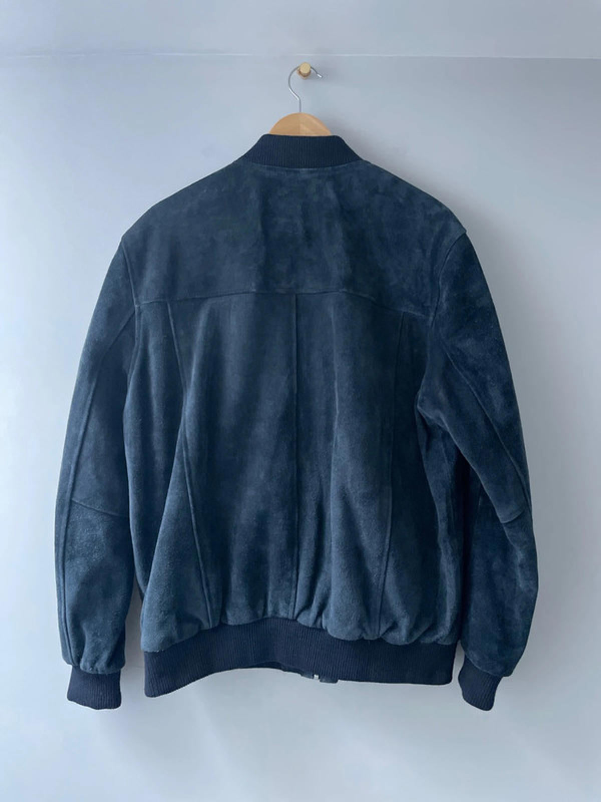 Men’s Premium Leather Bomber Jacket Coat In Navy - Large - 2661