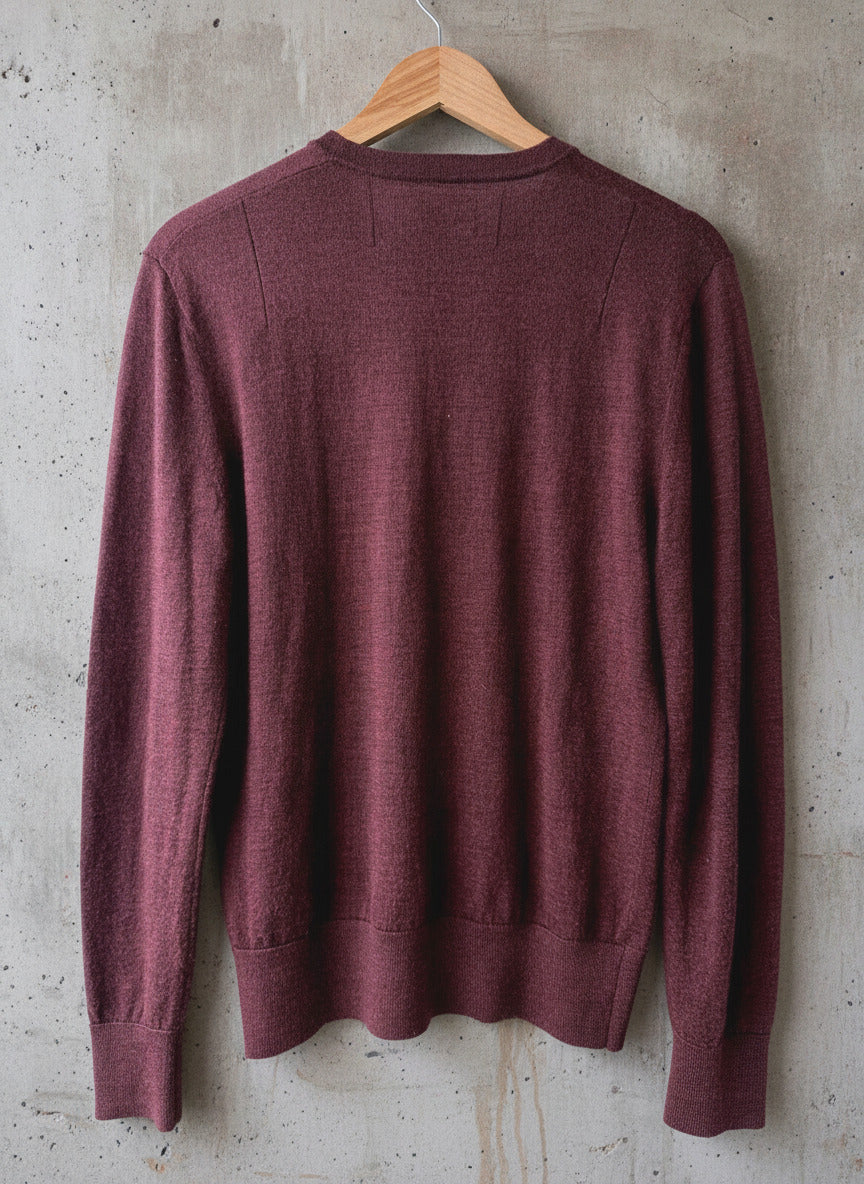 Mens AllSaints Slim Fit 100% Merino Wool Crewneck Jumper In Burg - Medium - 3508