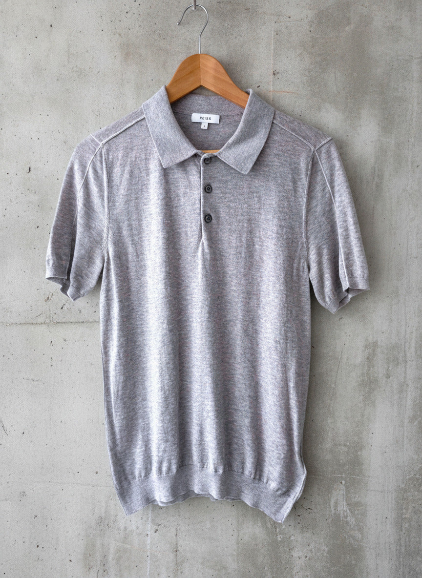 Men’s Reiss Premium Wool Blend Knitted Polo Top In Grey - Small - 1674