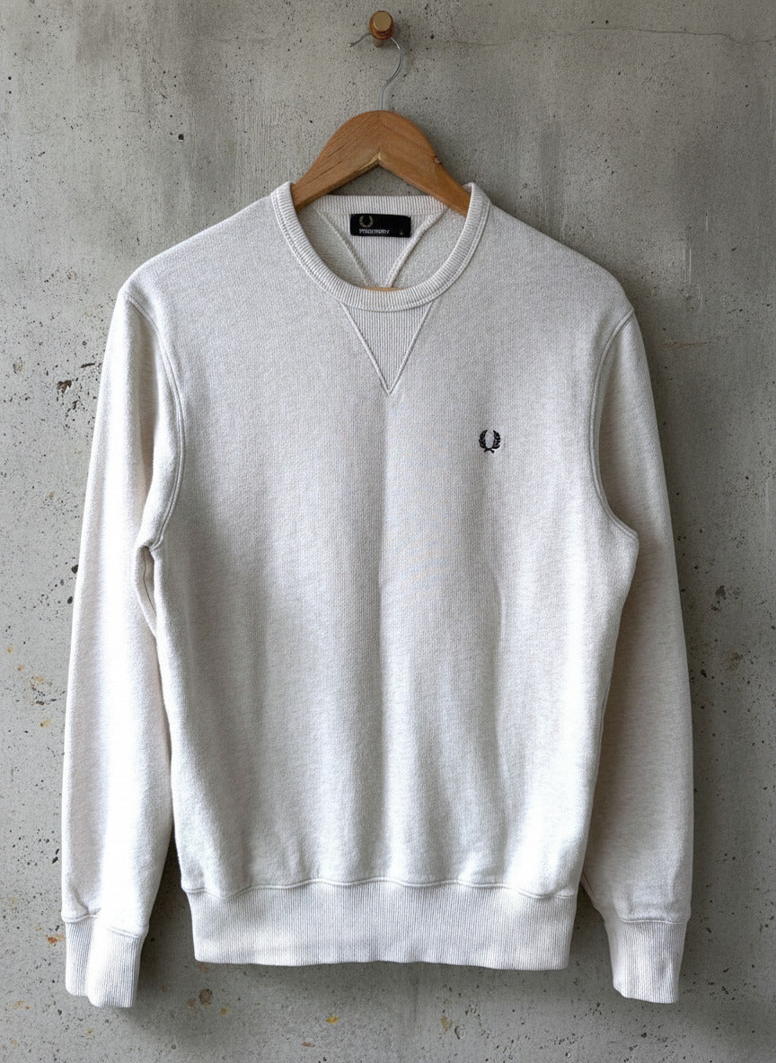 Men’s Fred Perry Crew Neck Sweatshirt Jumper Top In Beige Marl - Small - 3829