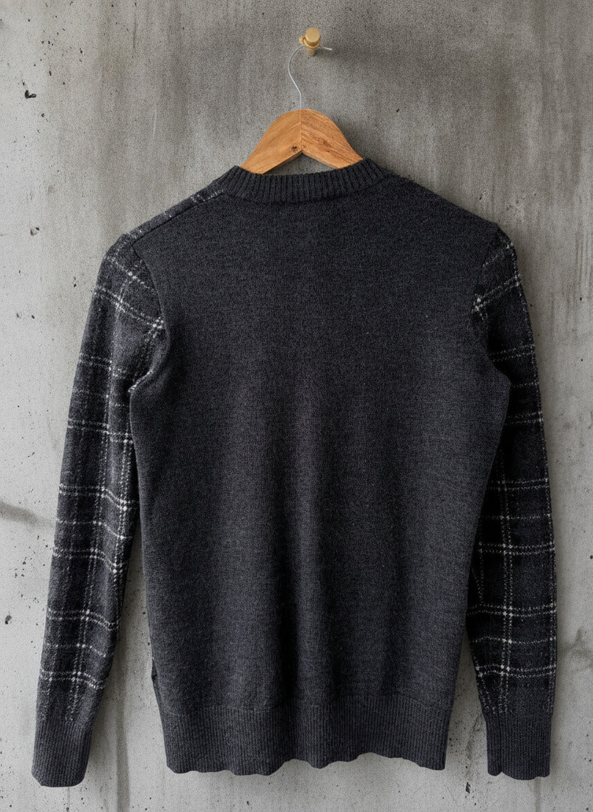 Women’s Fred Perry Merino Wool Checked Crew Neck Jumper In grey - Uk10 - 3727