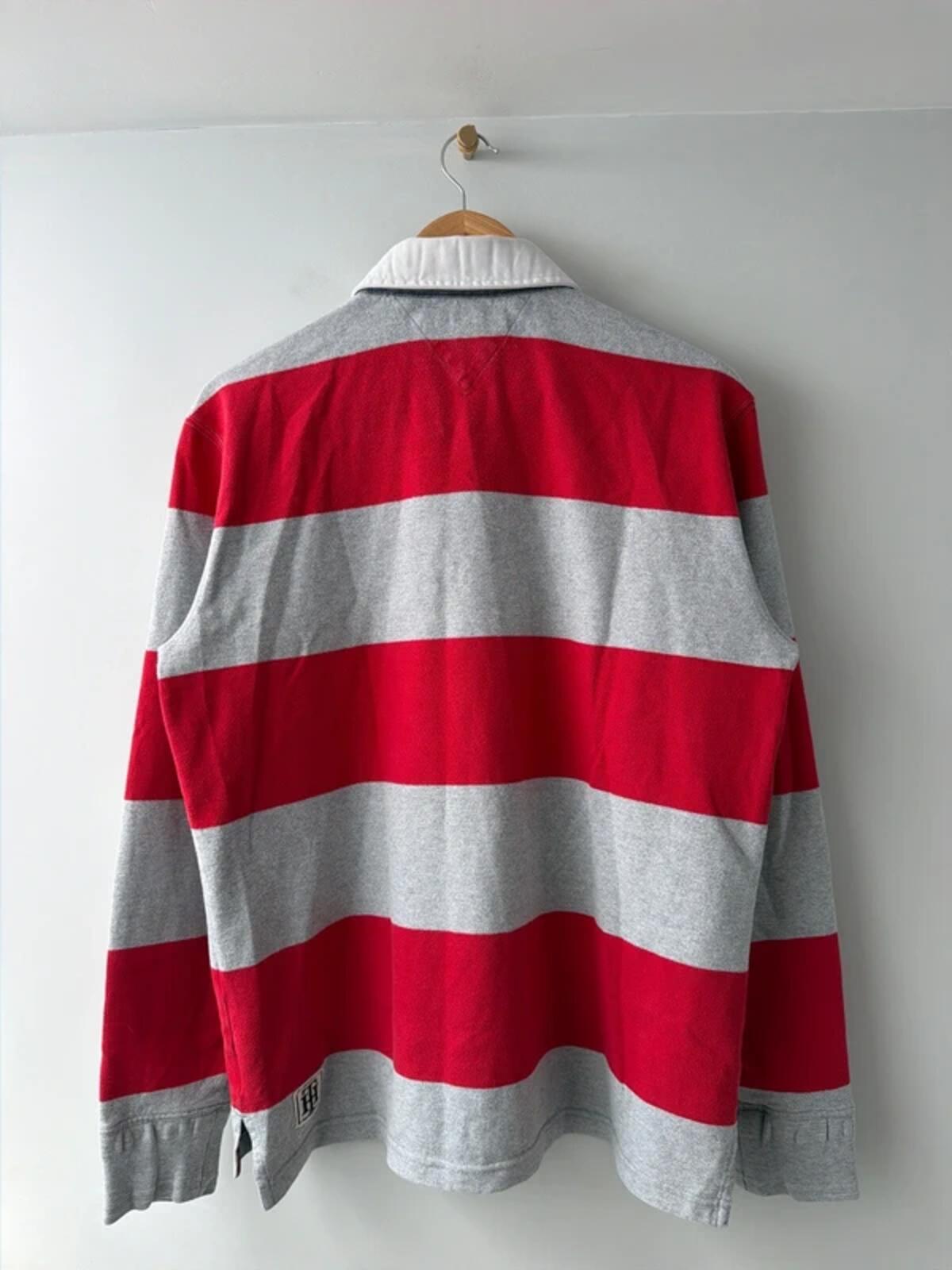 Men’s Tommy Hilfiger stripped long sleeve rugby polo top In red - Large - 3467