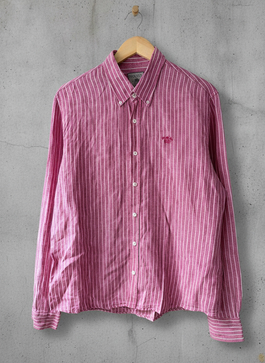 Men’s Wolsey Premium Striped 100% Linen Shirt In Pink - Large - 3780