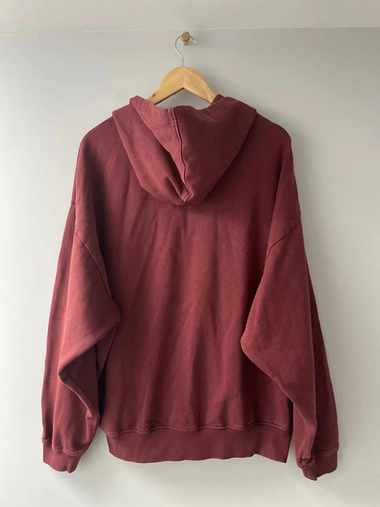 Men’s New Era Oversized Full Zip Hoodie in Washed Burgandy - Medium - 2434