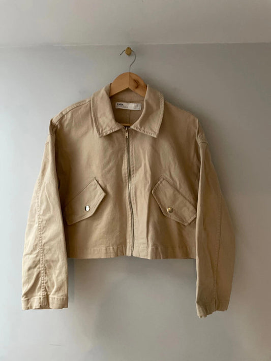 Women’s Zara Cropped Denim Jacket In Cream - XSmall - 2502