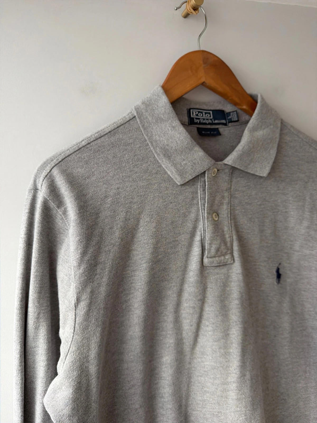 Men’s Ralph Lauren Slim Fit Long Sleeve Polo Top In Grey - Large - 2684