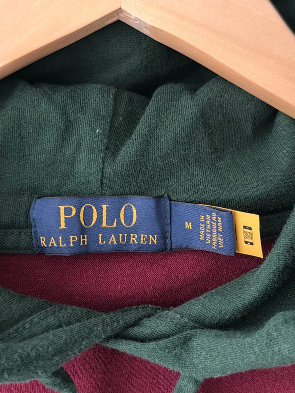 Men’s Ralph Lauren Stripped Hooded Rugby Top In Burgundy/Green - Medium - 2682