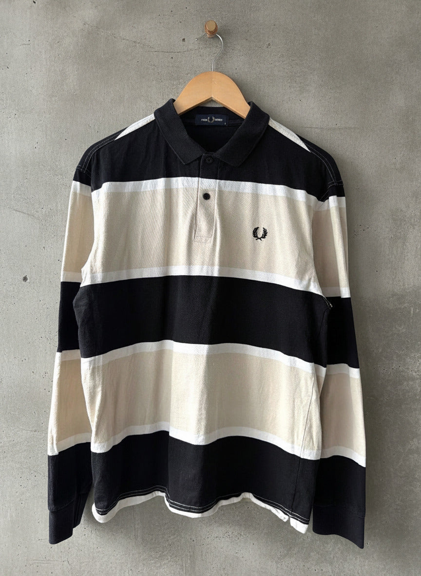 Men’s Fred Perry Long Sleeve Striped Rugby Polo Top - Medium - 3809