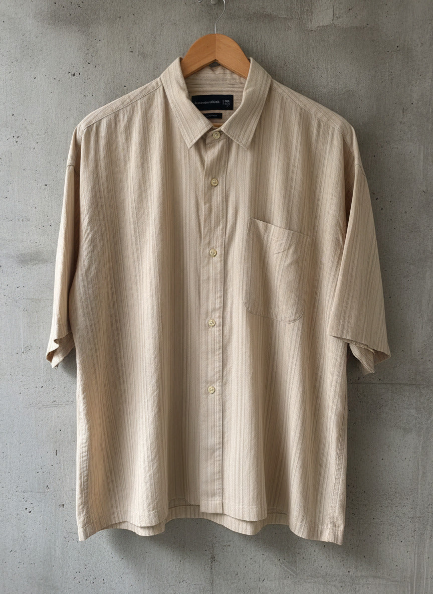 Men’s Abercrombie & Fitch Cropped Fit Short Sleeve Shirt in Beige -XXLarge -3029
