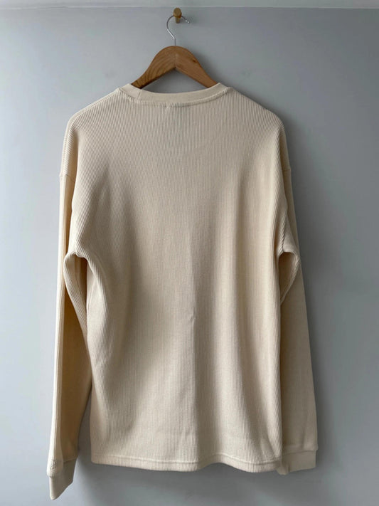 Men’s New Era Waffle Knit Crew Neck Long Sleeve Jumper in Cream - Small - 2335