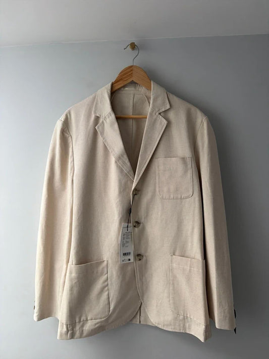 Men’s Jack & Jones Dalton Premium Linen Blazer In Cream - Medium - 3281