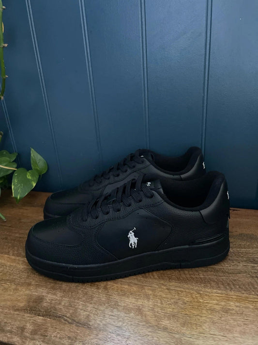 Men’s Ralph Lauren Masters Court Leather Trainer In Black - UK 8 - 2302