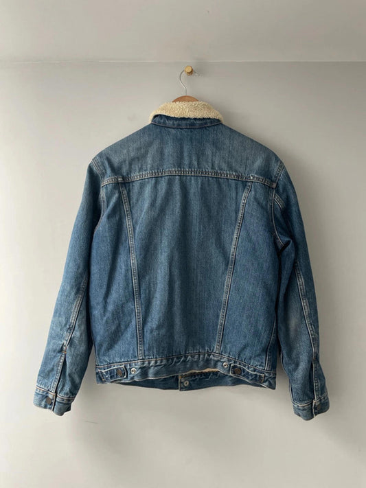 Men's Levi's Denim Trucker Jacket Coat With Borg Lining In Navy - Medium - 2403