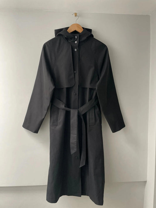 Women’s Threadbare Longline Hooded Trench Coat In Black - UK8- 2391