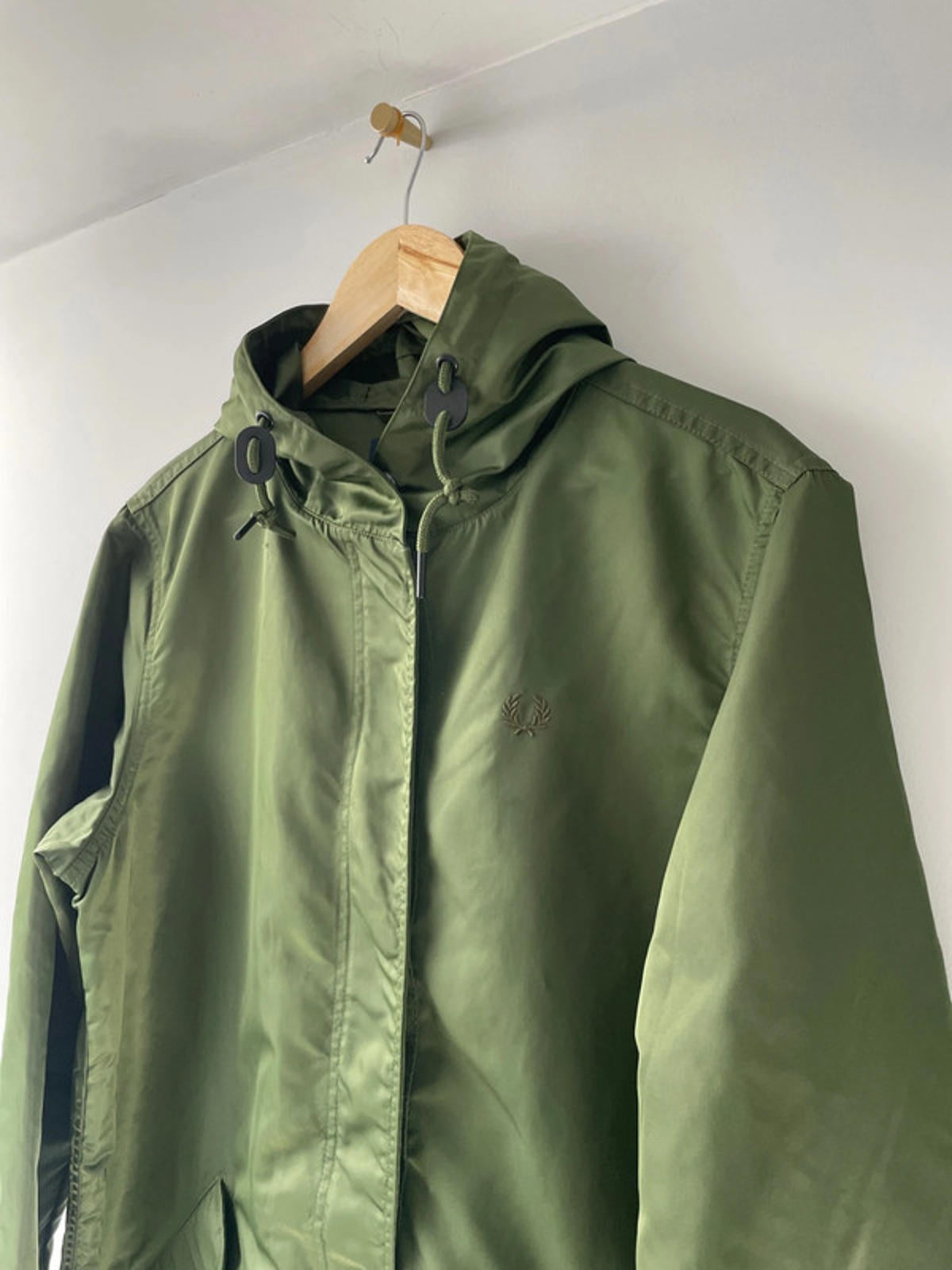 Women’s Fred Perry Hooded Parka Jacket Coat In Khaki - UK10 -2070