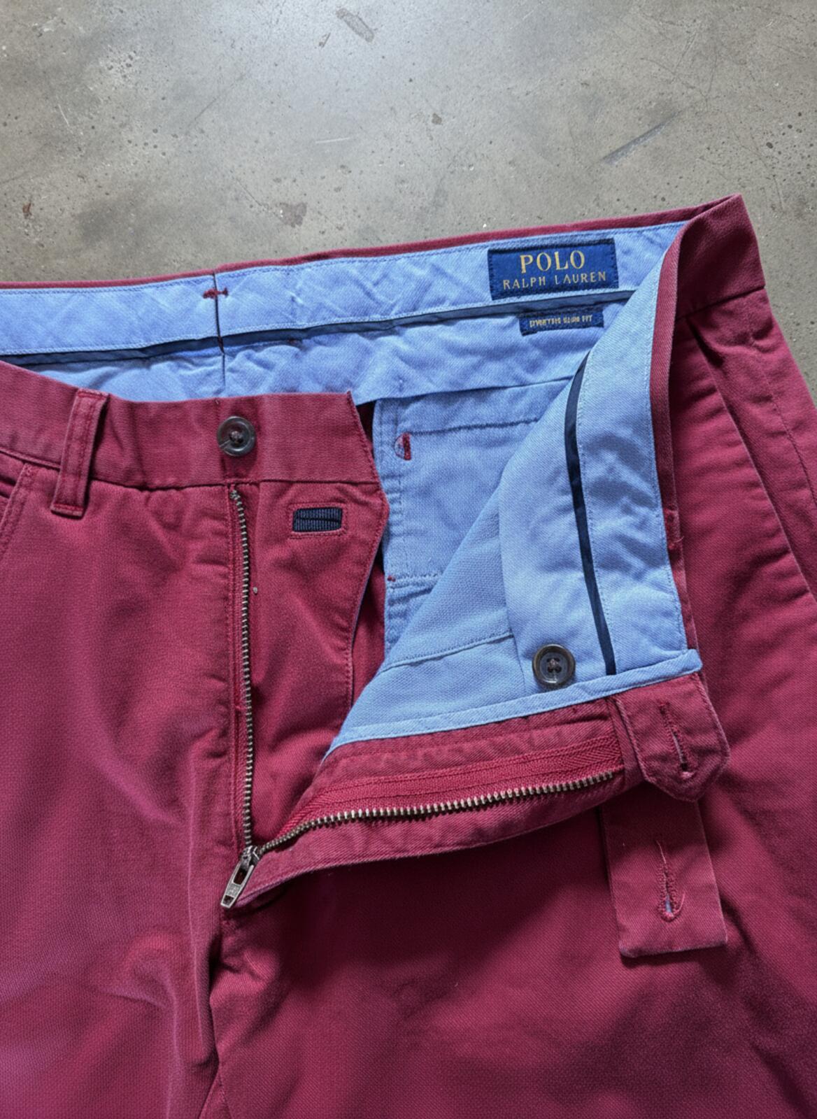 Men's Ralph Lauren Slim Stretch Fit Chino Trousers In Burgundy - W33/L34 - 3484