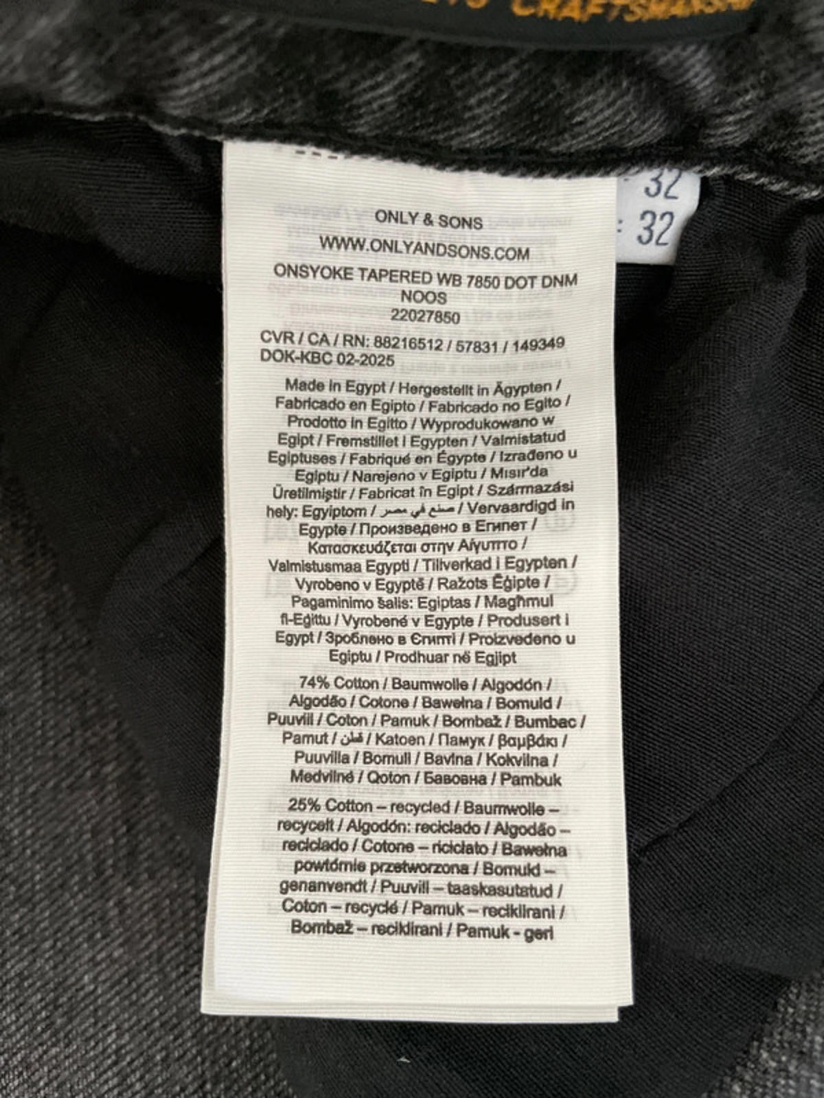 Men’s Only & Sons yoke Tapered Fit Jeans In Washed Black - W32/L32 - 2249