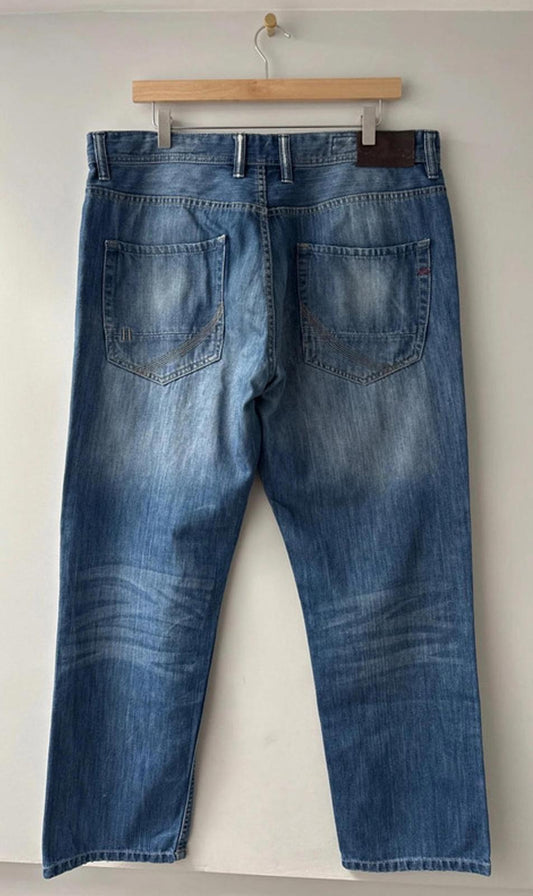 Men’s Wide Leg Baggy Fit Jeans With Wash Finish - W38/L31 - 0404