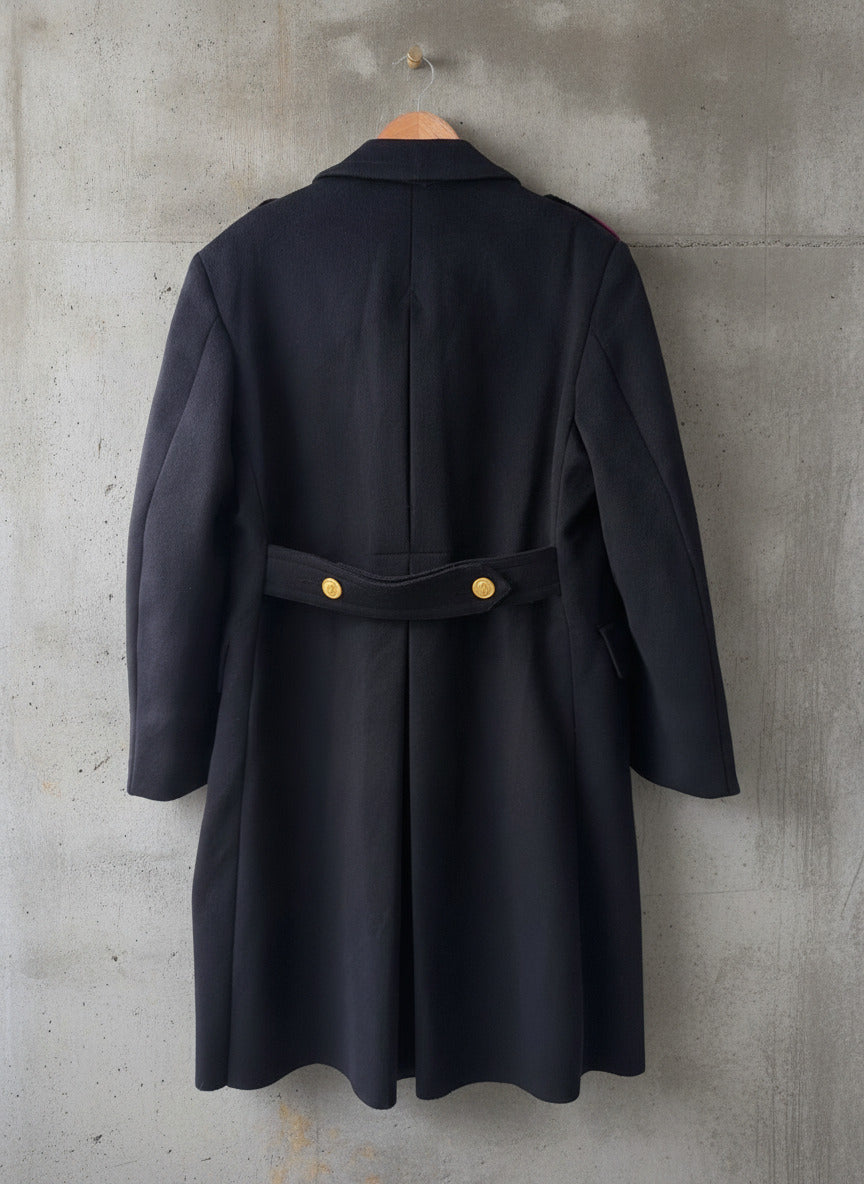 Mens Vintage Italian Police Carabinieri Wool Overcoat In Dark Navy - Medium