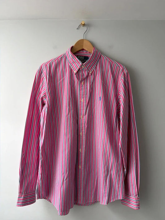 Men’s Ralph Lauren Custom Fit Stripped Oxford Shirt In Pink - Large - 3192