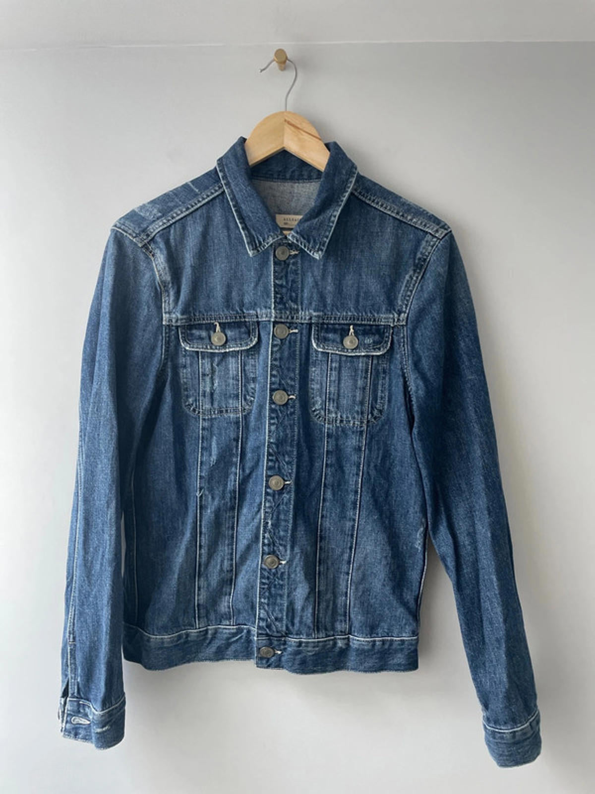 Women’s Allsaints Denim Trucker Jacket Coat With Washed Effect - Small - 2111