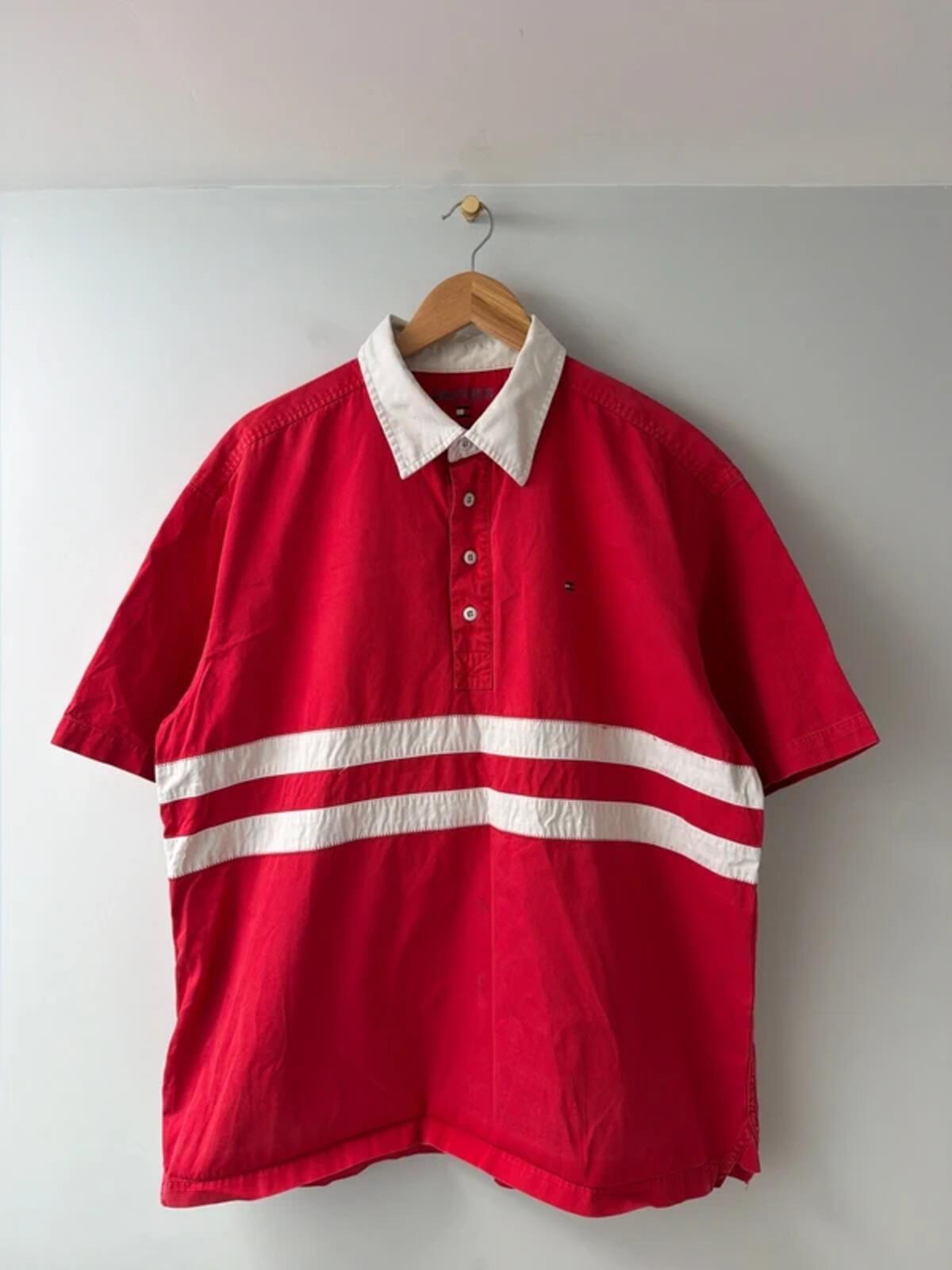 Men’s Tommy Hilfiger oversized fit short sleeve rugby polo top in red - xlarge - 3425