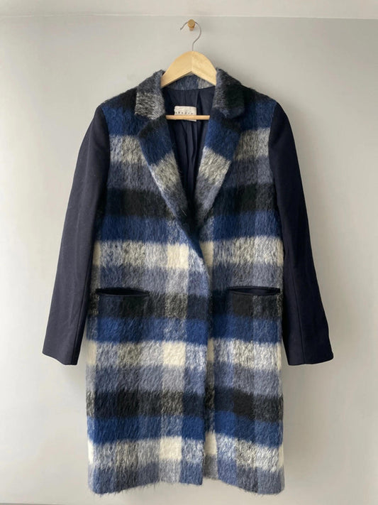 Women’s Sandro Paris Premium Mohair Check Coat Jacket In Navy - UK12 - 2371