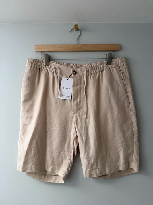 Men’s Reiss Premium linen Tie Waist Shorts In Beige - Medium - 3261