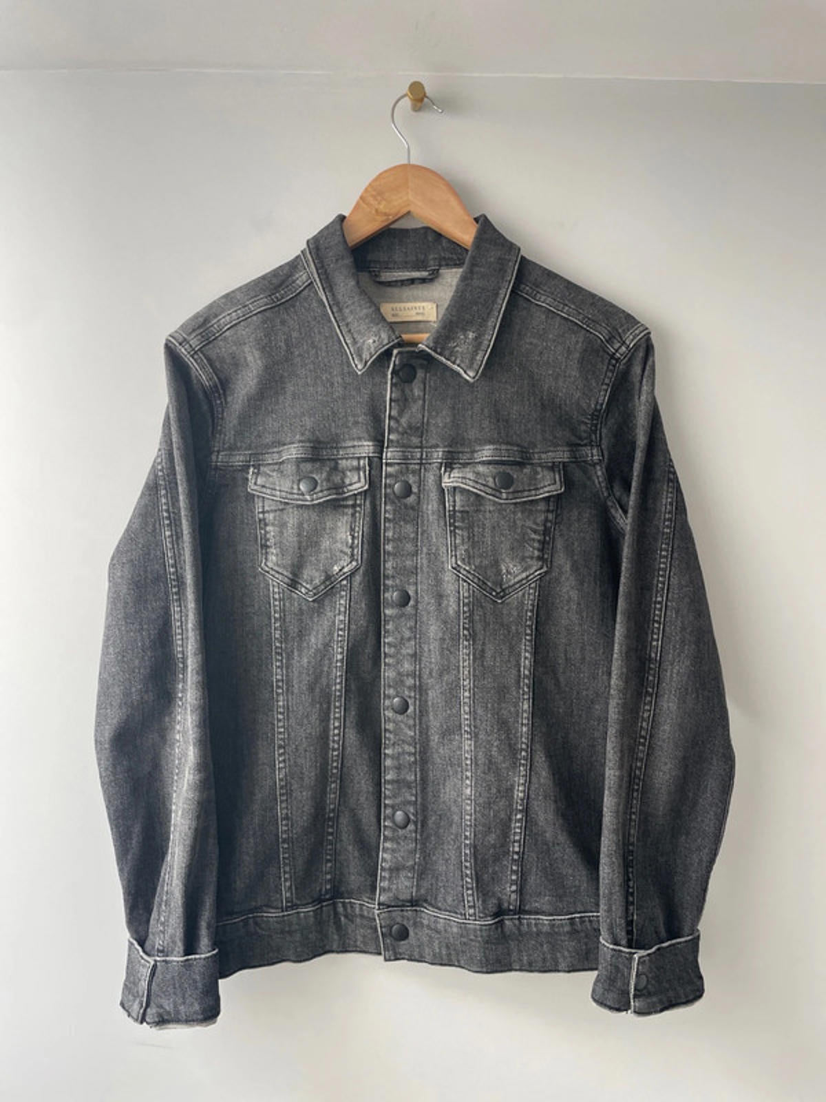 Women’s Allsaints Denim Jacket Coat In Washed Black - Small - 2132