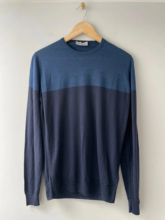 Men’s John Smedley 100% Wool Crew Neck Jumper In Navy Blue - Medium - 2304