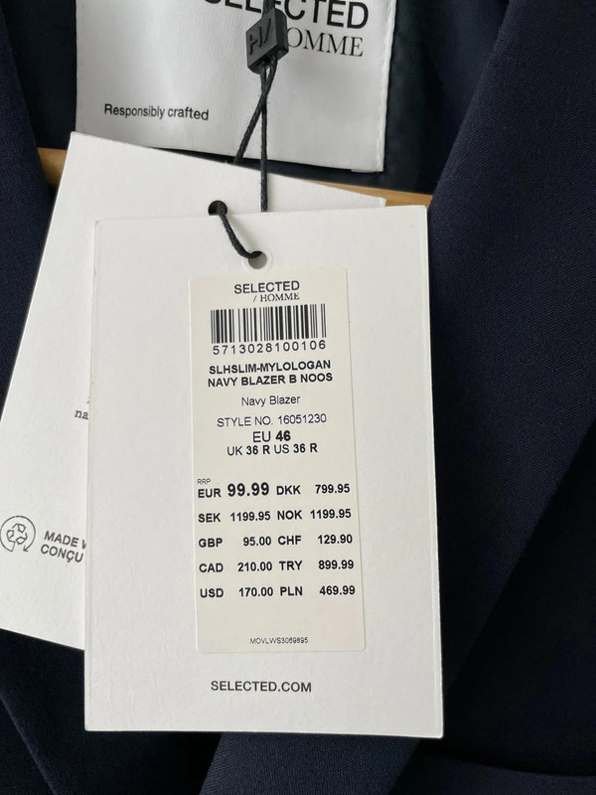 Men’s Selected Homme Double Button Blazer Jacket In Navy - 2283 - Medium