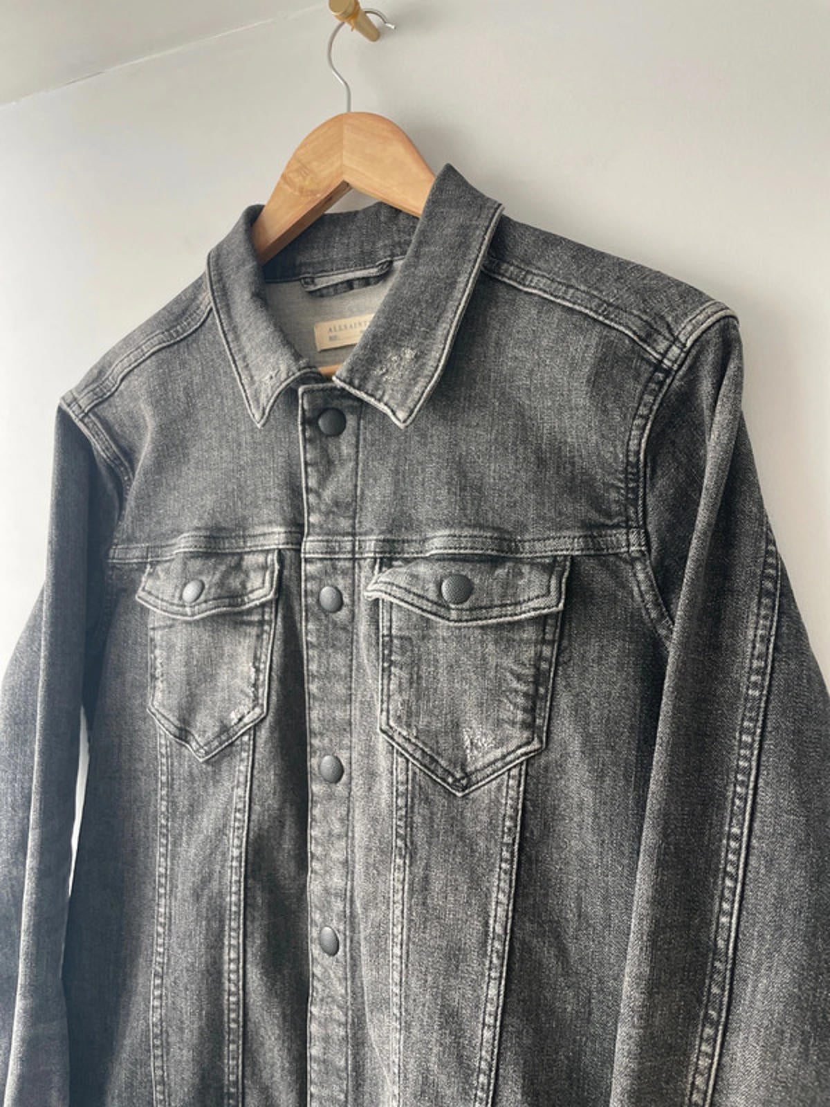 Women’s Allsaints Denim Jacket Coat In Washed Black - Small - 2132