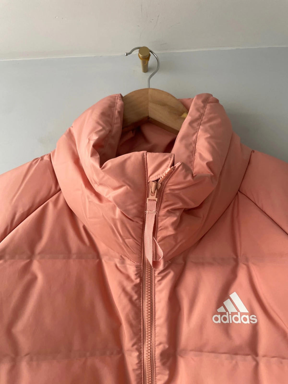 Women’s Adidas Helionic Oversized RLX Down Puffer Jacket In Coral - Large - 2340