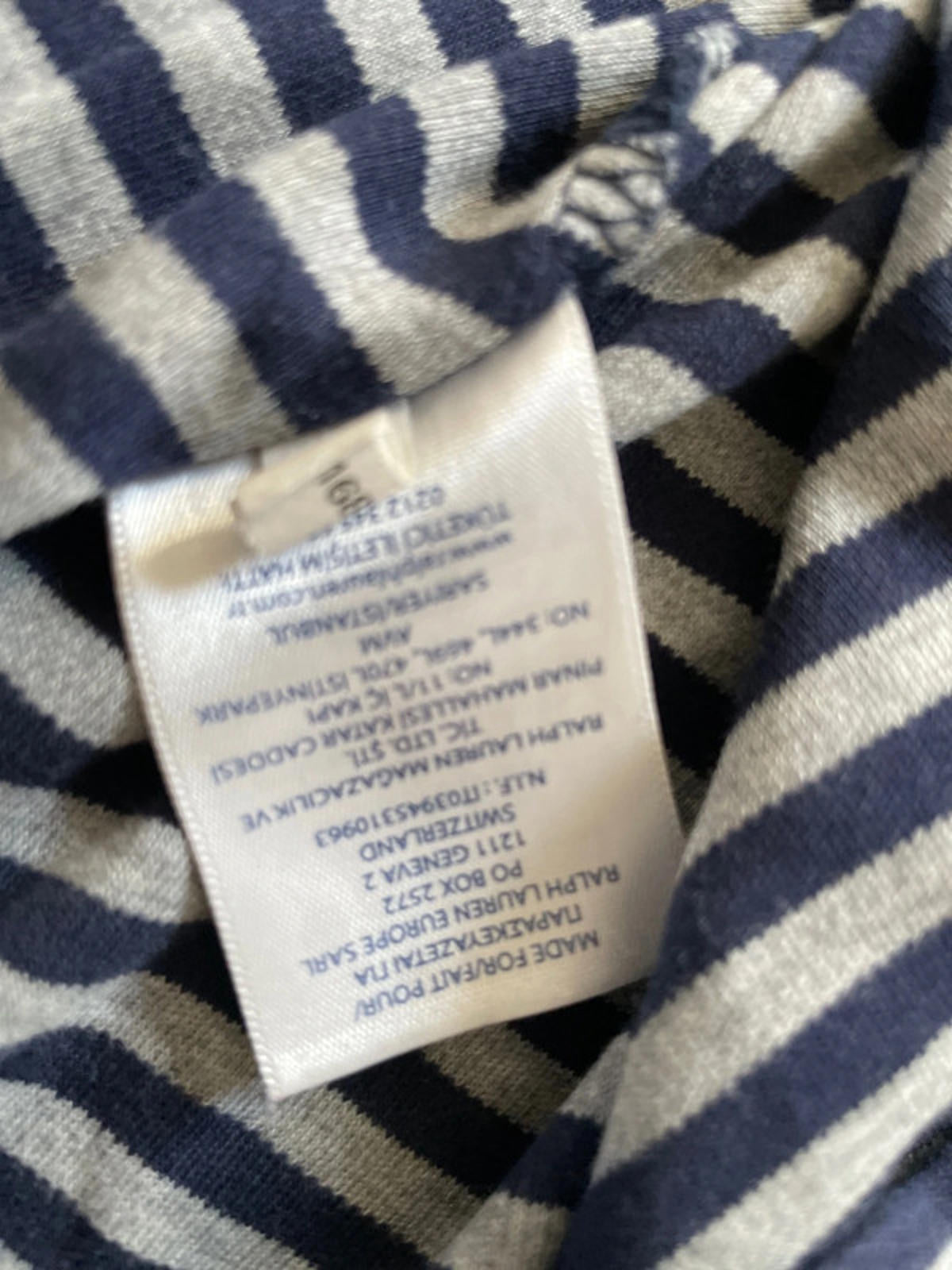 Men’s Ralph Lauren Pima Cotton Stripped Polo Top In Navy/Grey - Medium