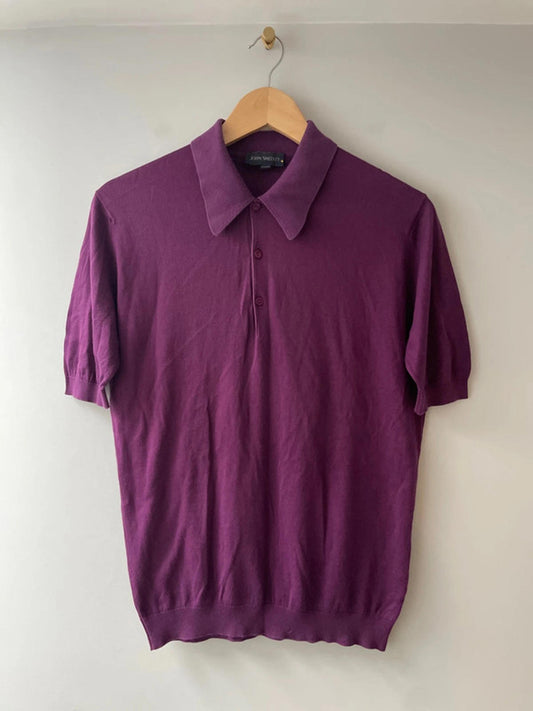 Men’s John Smedley Premium Knitted Polo Shirt Top In Purple - XSmall - 2879