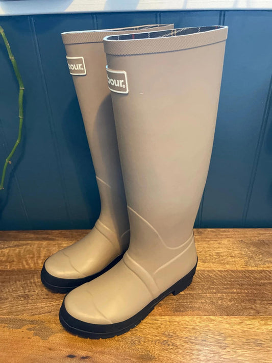 Women’s Barbour Abbey Tall Rubber Wellington Boots in stone - UK4 -2894