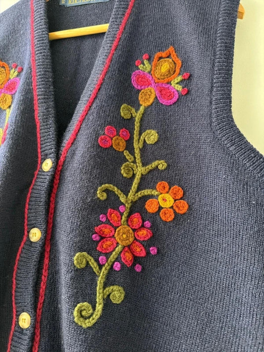 Women’s Tulchan 100% merino wool hand embroidered flower design cardigan - xlarge - 3424