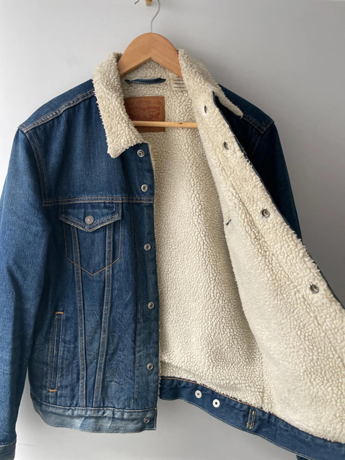 Men's Levi's Denim Trucker Jacket Coat With Borg Lining In Navy - Medium - 2341