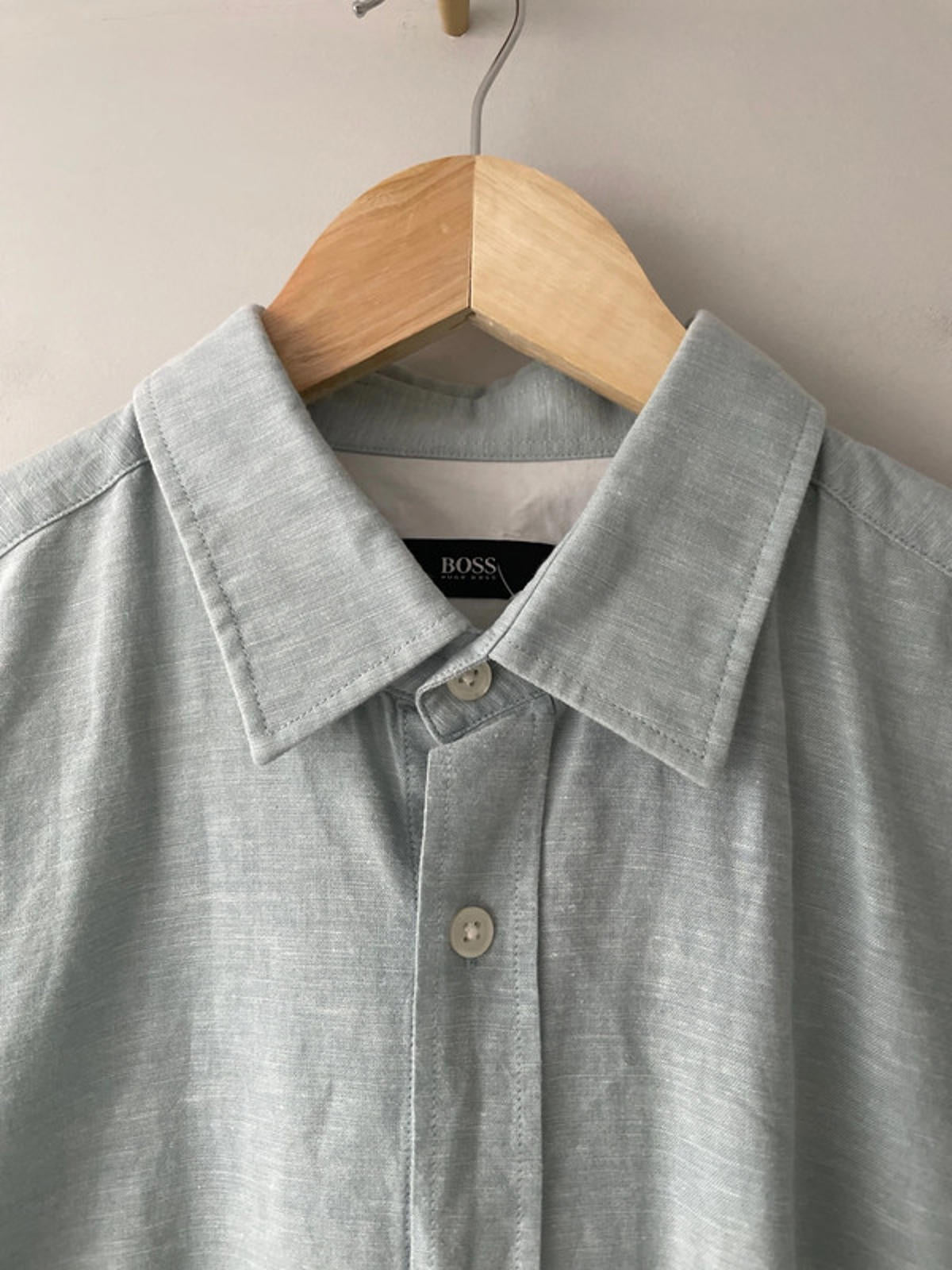 Men’s Hugo Boss Linen Long Sleeve Slim Fit Shirt in Light Blue - Medium - 2290