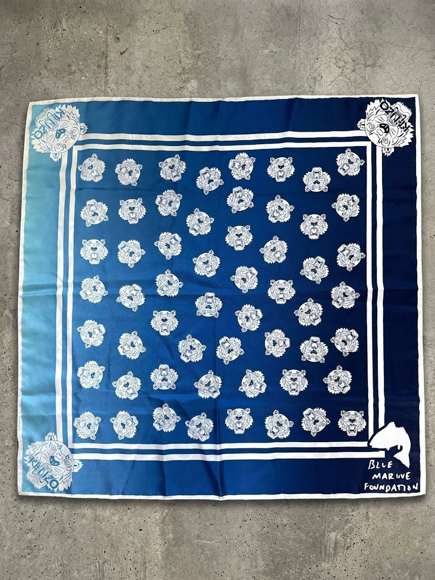 Unisex Kenzo Blue Marine Foundation Silk Scarf With Tiger Print - 3851